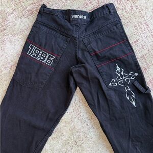 Vaneta 1996 - Black Baggy Denim Jeans  with Red and White Accents